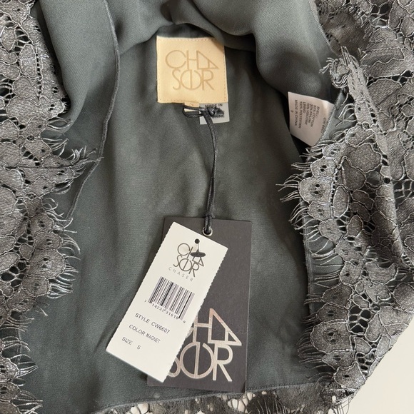 Chaser - Lace Overlay Top- Gunmetal Grey/silver - NWT Small - Picture 6 of 7